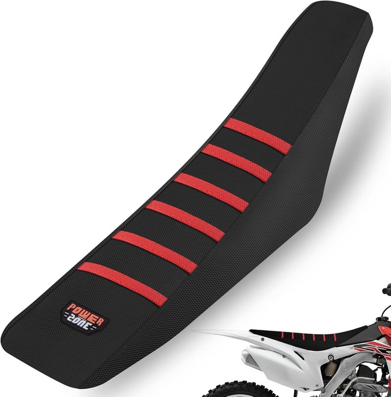 MCHMFG Motorcycle Universal Seat Cover Non-Slip Rubber Striped Gripper Soft Sewing for CRF WR WRF RMZ YZF SXF EXC EXC XC SX CR KLX Dirt Pit Bike Motocross Off Road Motorbike (Red) - Image 1